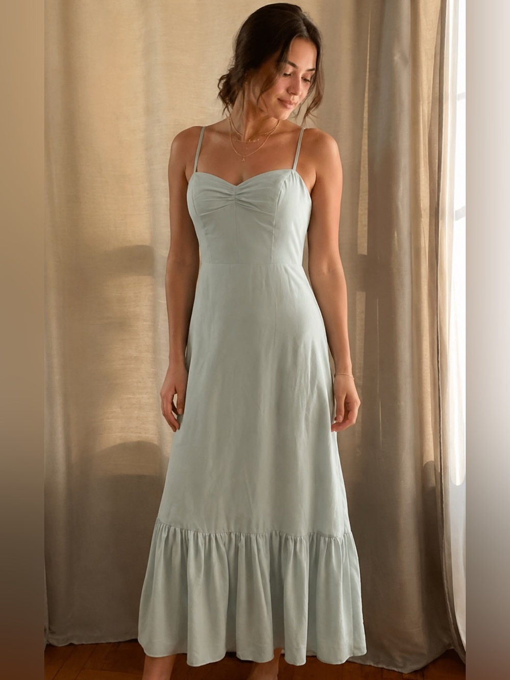 Azazie Mint Green Ruffle-Hem Dress